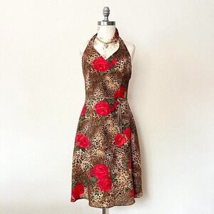 r&k cheetah vintage halter midi dress womens size 6 petite